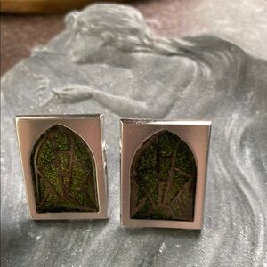 Silver and Green Cufflinks